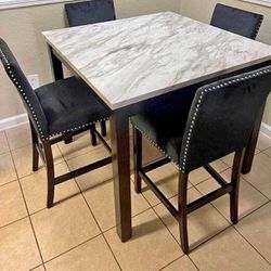 5Pc White HighCounter Dining Table Set 