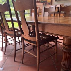 19th Century Oak Table And  7 Cane Seat Chairs