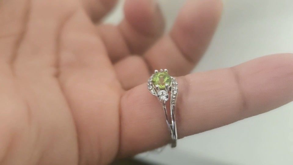 Peridot Ring, 925 Sterling Silver Ring, Peridot Gemstone & CZ