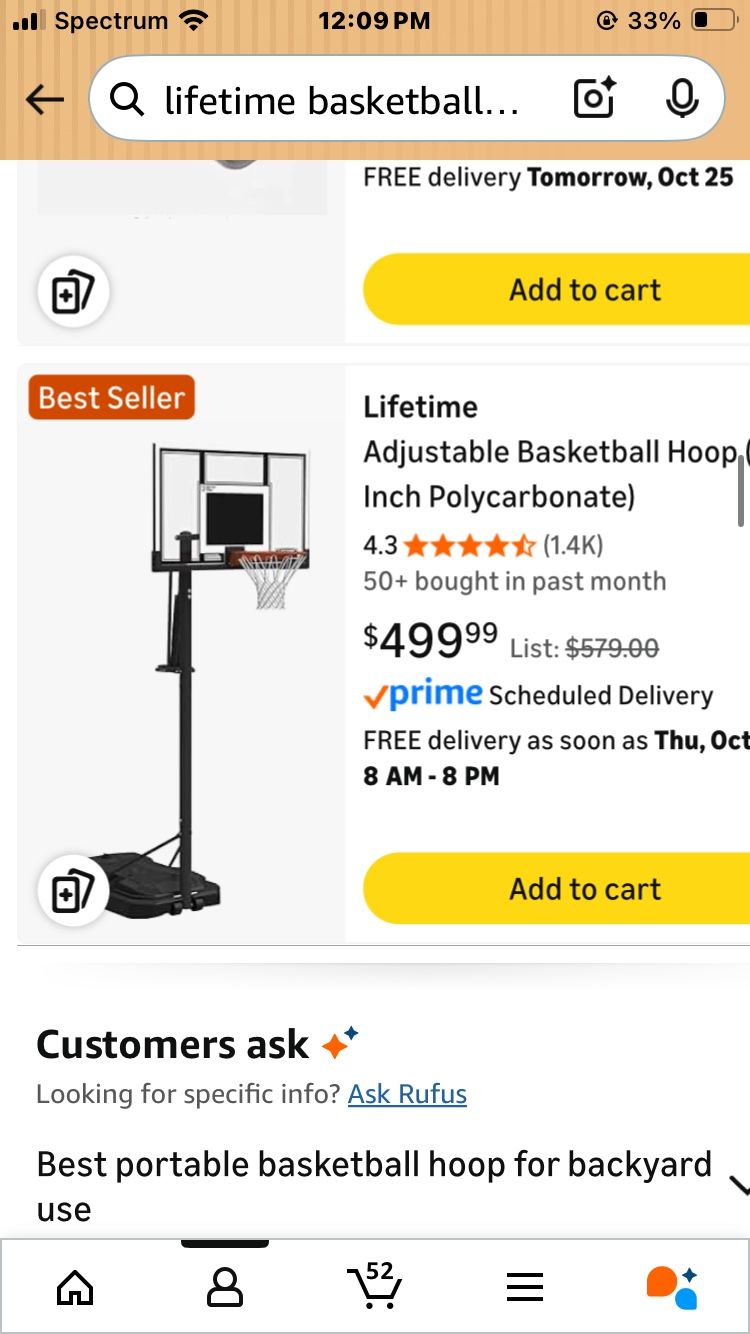 Adjustable Basketball Hoop 54" NEW.