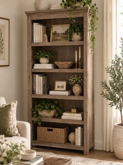 Target Threshold Carson 5-Shelf Bookcase – Rustic Wood – Excellent Condition