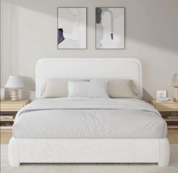 White Upholstered Bed Frame with Headboard