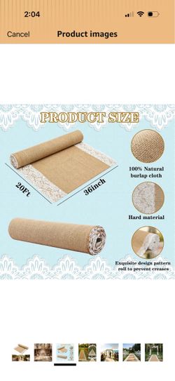 Wedding Aisle Runner, 3ft x 20ft Lace Jute, Rustic Natural Burlap, For Wedding Ceremony, Beach Garden Church Reception, Craft Decor