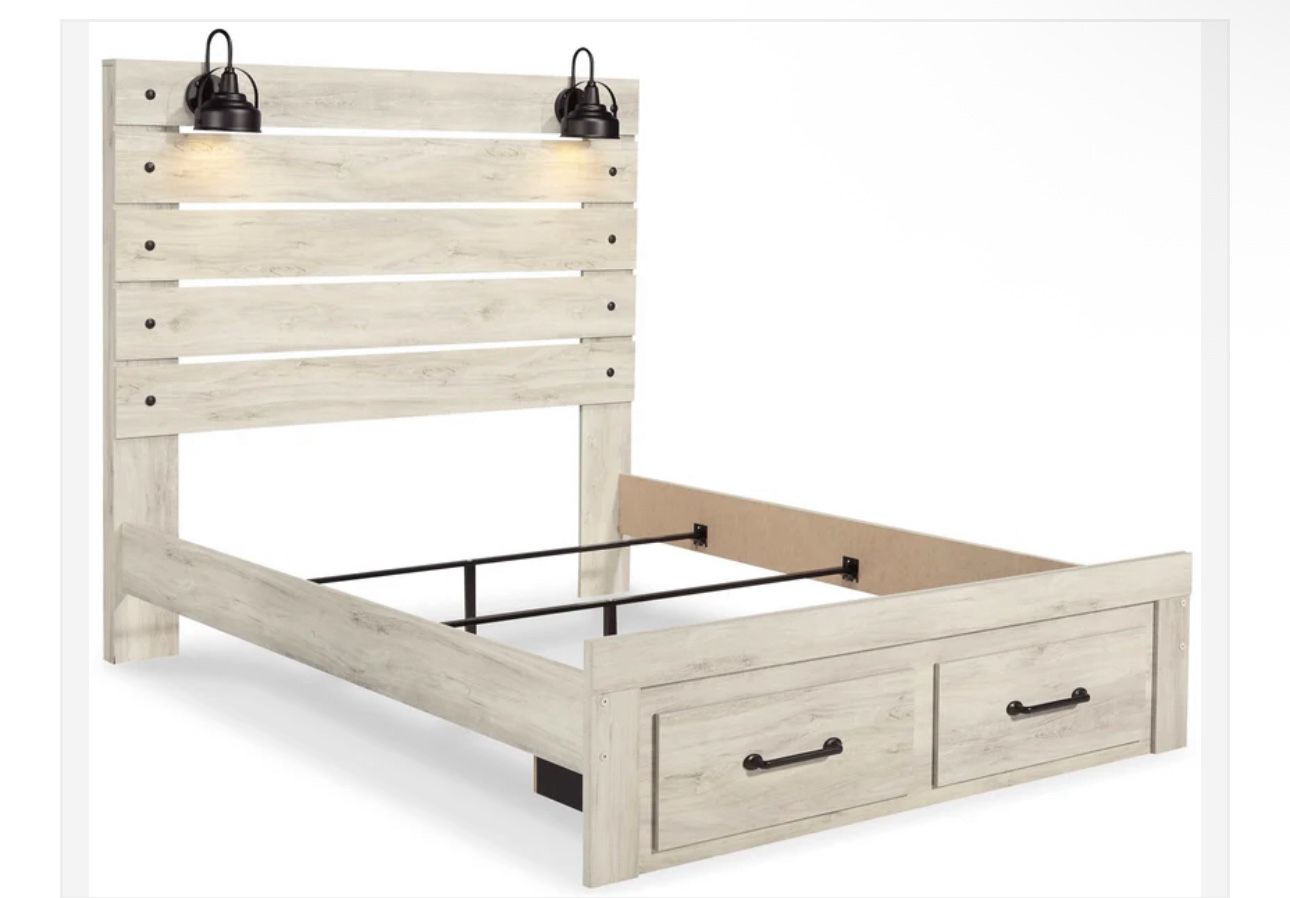 “Cambeck Whitewash Queen Bed Frame w/ Storage Drawers - Ashley”
