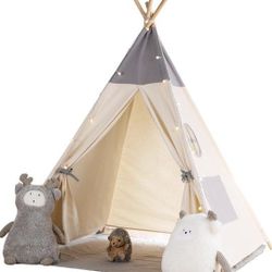Teepee Tent for Kids with Light & Mat, Kids Tents Indoor Play Tent Playhouse, Toddler Teepee 100% Cotton, tee Pee Tents for Kids Indoor, Kids Teepee,C