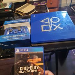 Blue console on Blue Controller. 2018 PS4 Slim Playstation 4 1000GB low software 9.60 with new Call of duty Black ops 6 $220!