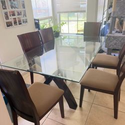 Glass Top Dining Table with 6 Chairs