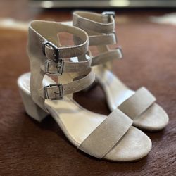 Vince Camuto Women’s Suede Leather Block Heel Sandals Taupe Size US 9.5 M 