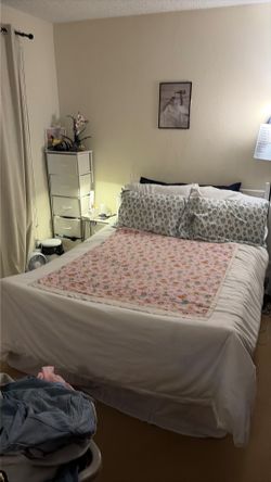 full size bed and mattress, ikea, white metal
