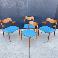 Vintage Danish Teak Model 55 & 71 Dining Chairs by Niels Moller