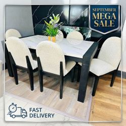 Modern White Marble Dining Room Set 7-Piece