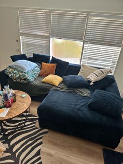 Navy Blue Corduroy Sectional Sofa