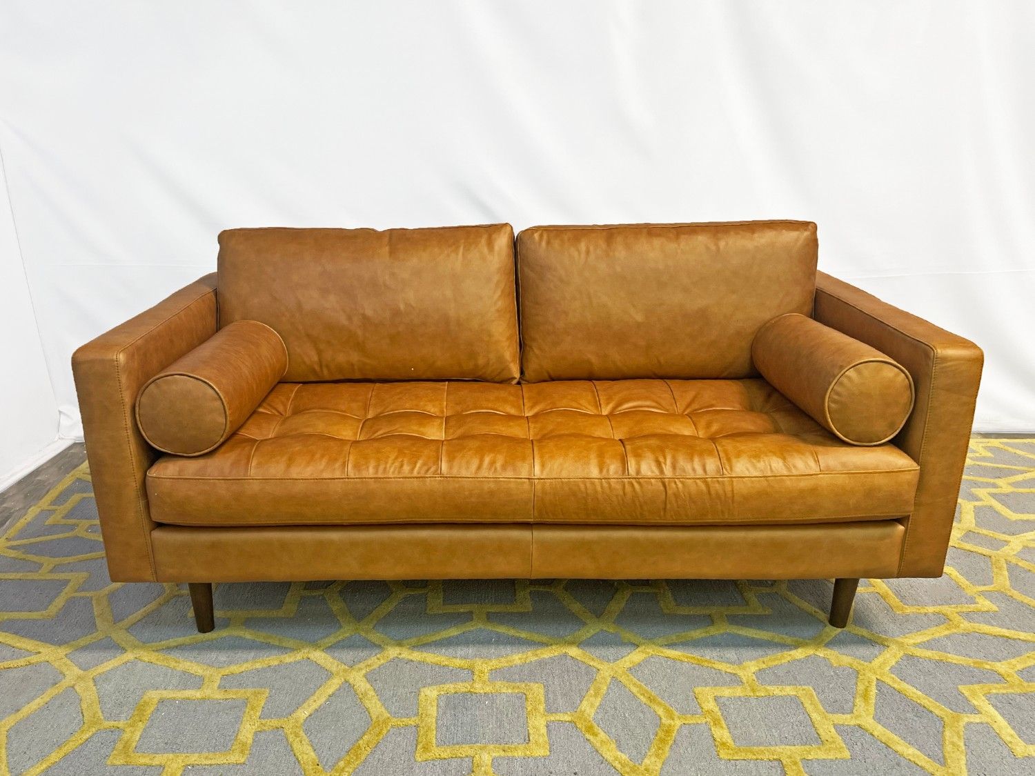 ( Delivery Available ) Poly and Bark Napa Brown Leather Sofa