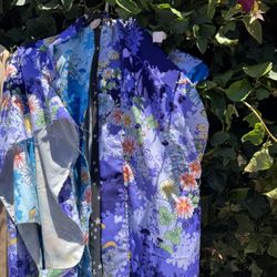 Vintage Kimono Robe X2 Purple Blue 