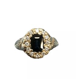 14K Ladies Yellow Gold Blue Sapphire Diamond Halo Style Contemporary Ring Sz 8 Appraised