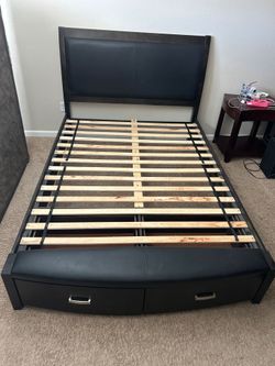Queen size bed frame with storage drawers