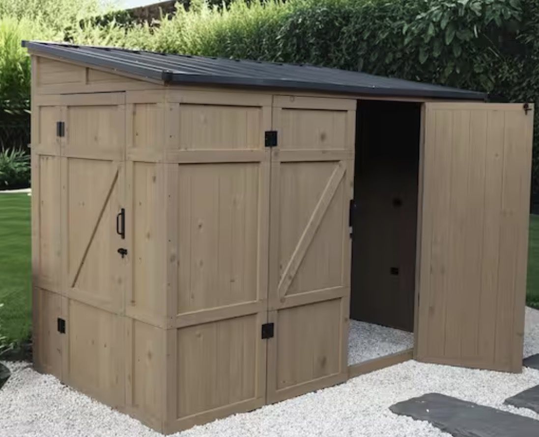 8 ft. W x 4 ft. D Outdoor Storage Lean-to Wood Shed with Sloped Roof and Lockable Doors