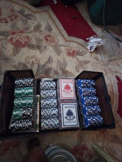 Poker Chip Set with Playing Cards in Case