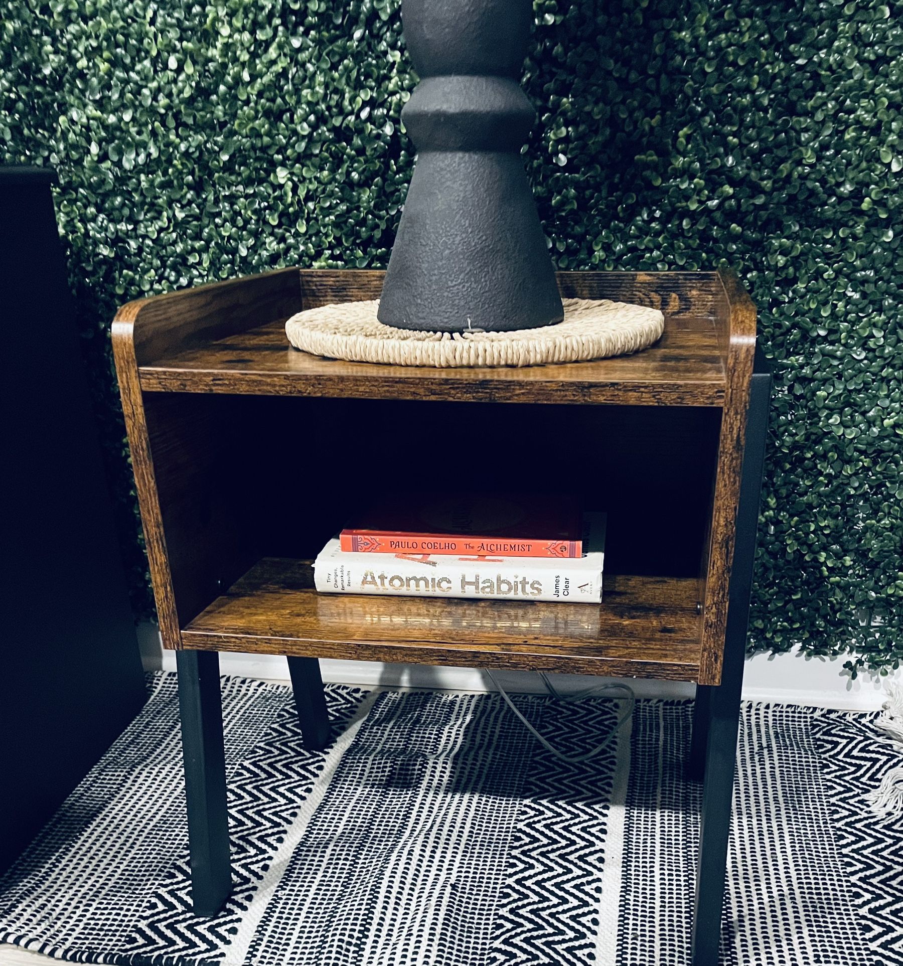 Modern Rustic Wood End Table with Black Metal Legs