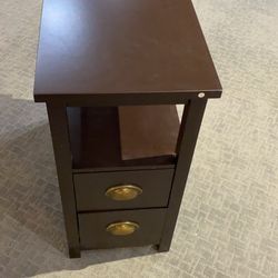 #FD072305 Chairside Table with 2 Drawer and Shelf Narrow Nightstand for Living Room (Espresso, Rustic)#592196