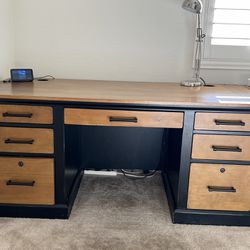Wooden Office Desk With Credenza
