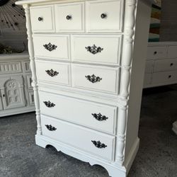 Farmhouse CHEST of drawers / tall dresser white distressed “Shivonne” other chest nightstand available also
