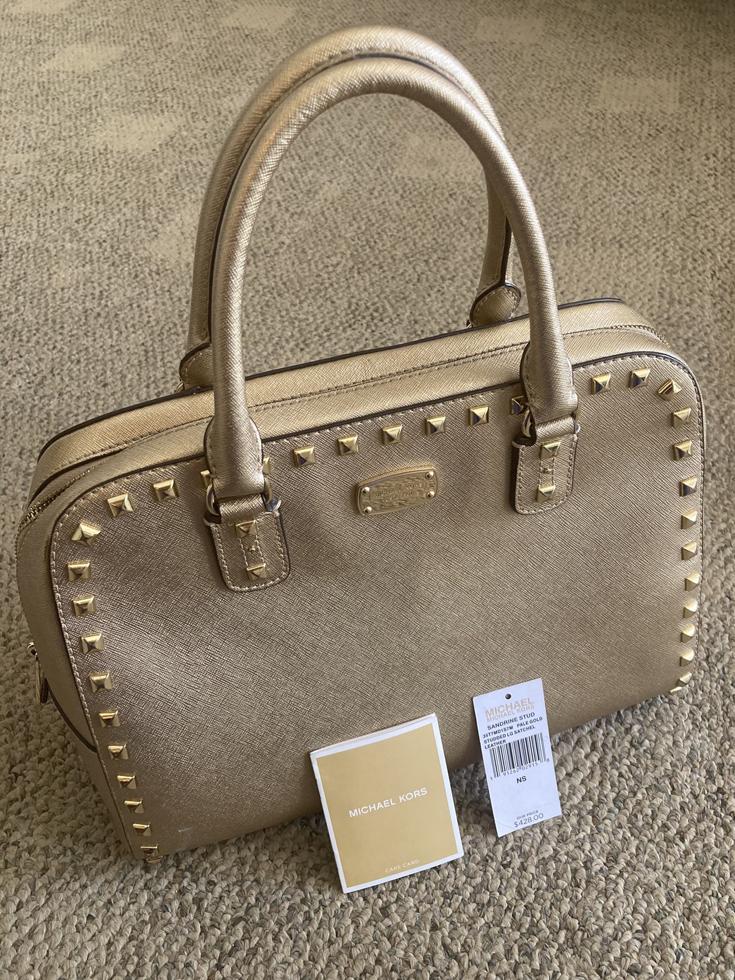 Michael Kors Leather Studded “pale gold” Statement Purse (Authentic). STUNNING! $200 OBO