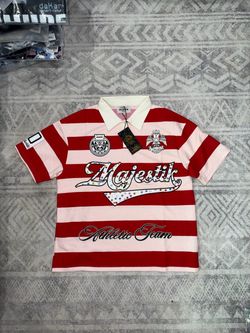 Majestic Athletic Team red and white striped polo shirt Size XL