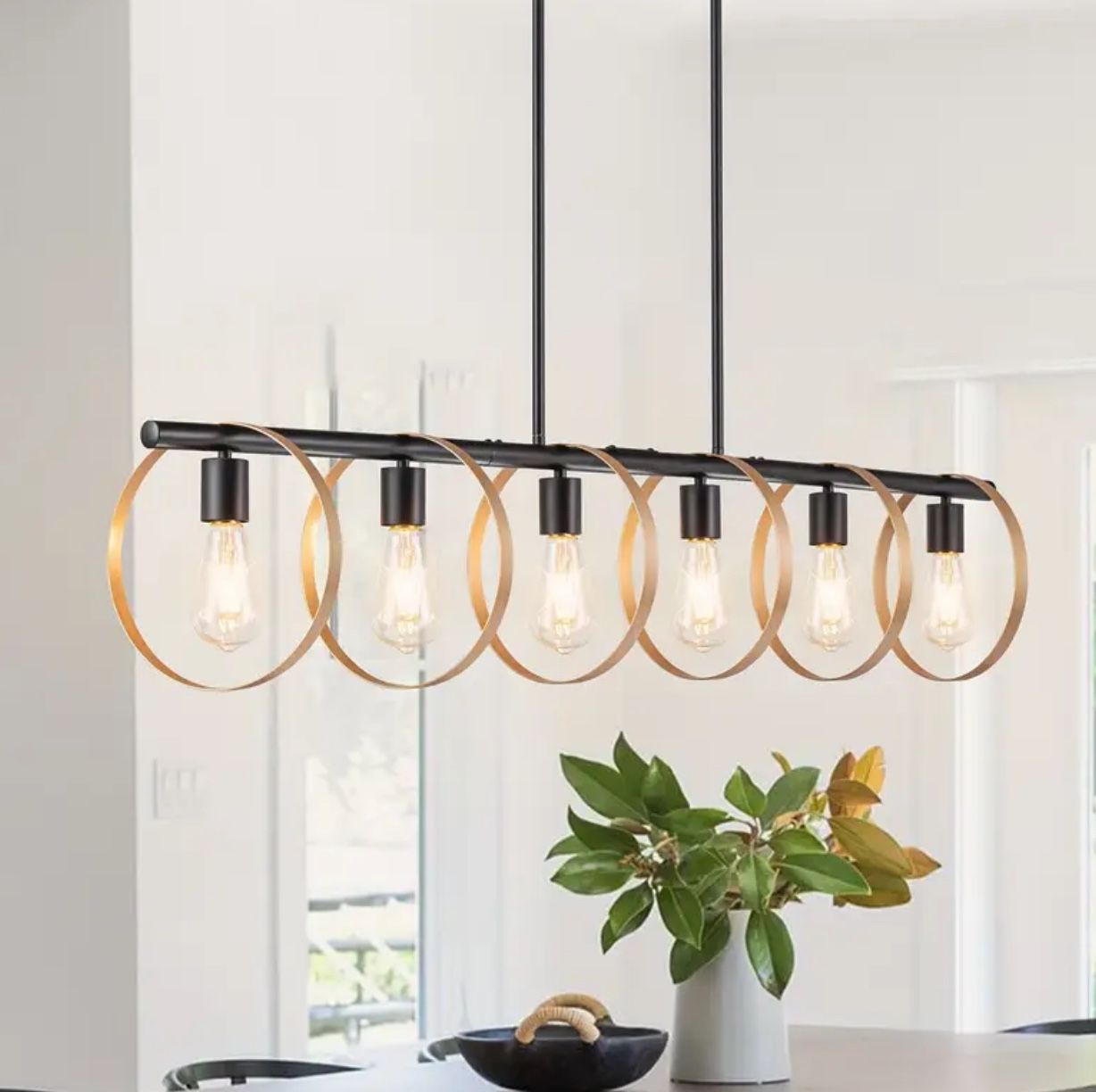 6 Light Farmhouse Chandelier for Dining Room Black/Gold Adjustable Industrial Kitchen Island Fixture,All Products : American Fashion Style Bags On Sale