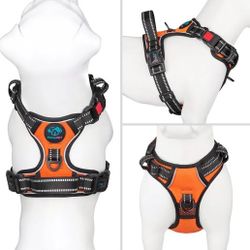 PHOEPET Small Dog Harness No-Pull Reflective Vest w/ Handle, 2 Rings, Orange, Small