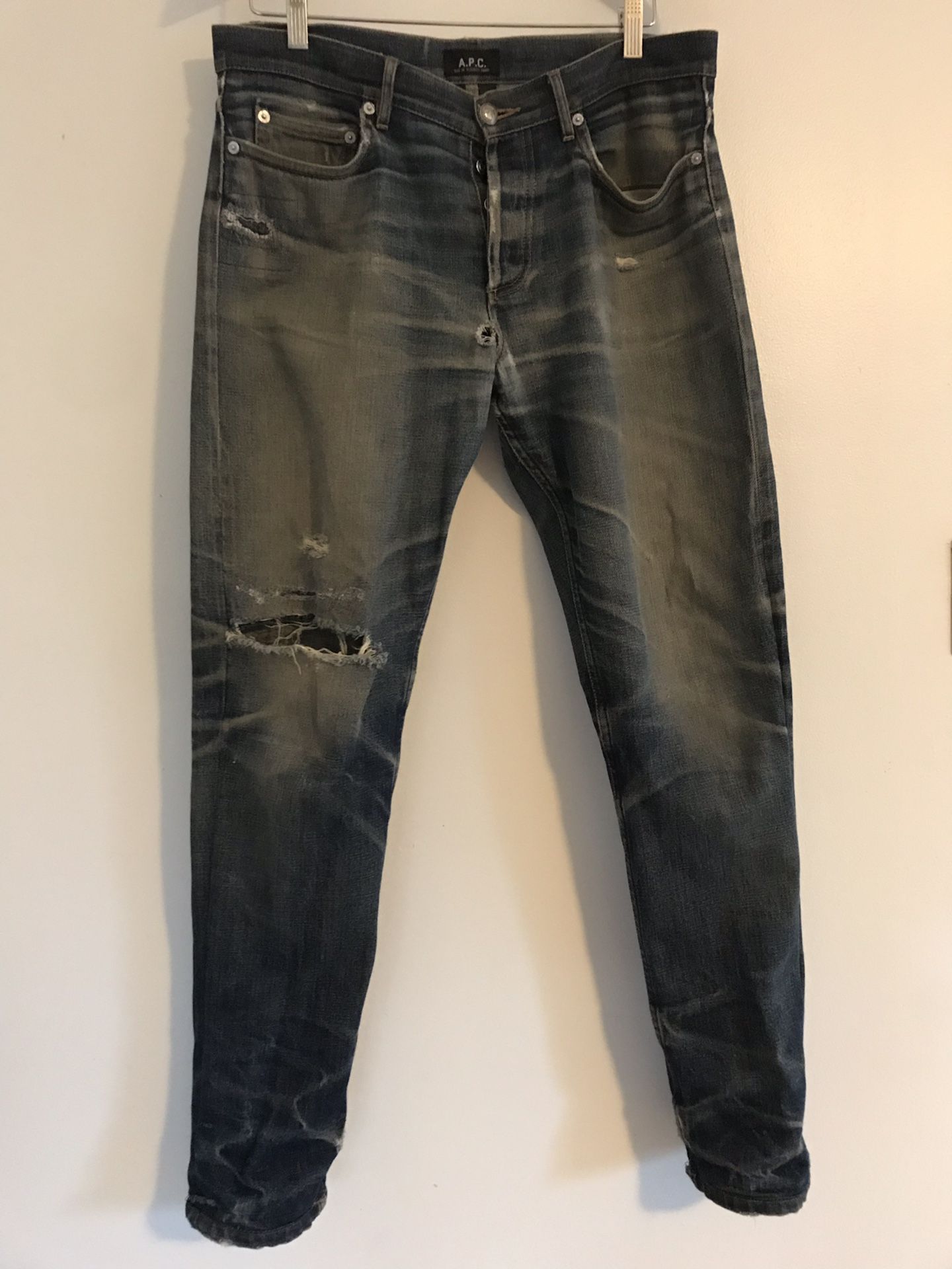 APC New Standard Jeans Distressed Butler Patched Selvedge Denim 32 Grail