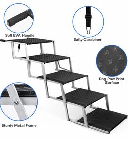 Foldable Dog Stairs for Car,17" Extra Wide Pet Ramp for Large Dog,5 Steps 200LBS Capacity Lightweight Portable