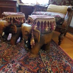 Heavy Wooded Carved Elephant Ottomans