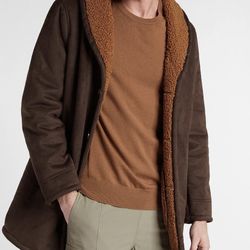 NEW EXPRESS $278 MEN DARK BROWN FAUX SUEDE SHEARLING JACKET SZ M MEDIUM NWT