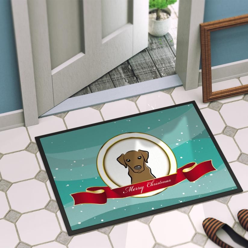 Caroline's Treasures BB1544JMAT Chocolate Labrador Merry Christmas Indoor or Outdoor Mat 24x36 , 24H X 36W, multicolor