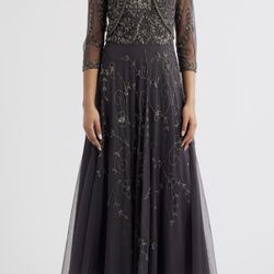 Pisarro Nights Beaded mesh Gown With Jacket