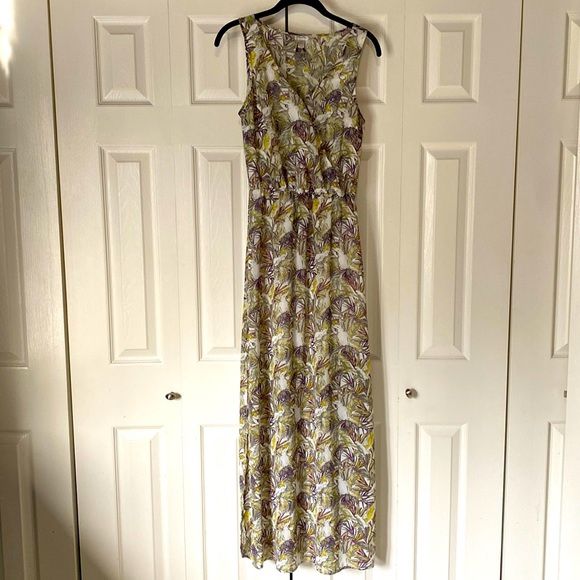 Dynamite Floral and Parrot Maxi Dress With Side Slits