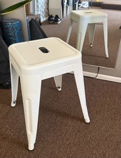 White Metal Tolix-Style Utility Stool