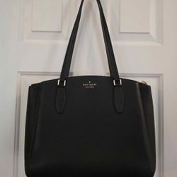Kate Spade Monet Large Triple Compartment Tote with black pebbled leather