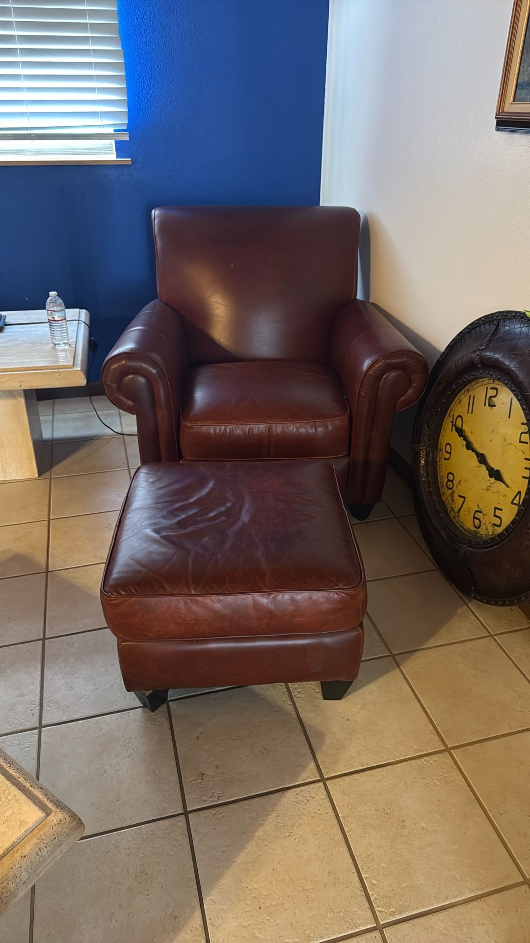 Super Soft Leather Chair With Footstool.