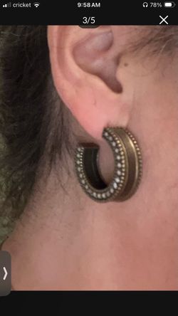 $6 SILPADA Leather Together Brass Crystal Hoop Earrings
