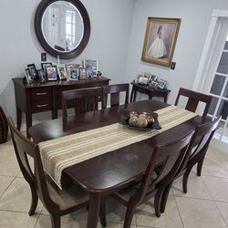 Dining table with 6 chairs, server, mirror and extra accent table  all for $300.00