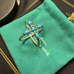 Vintage Carolyn Pollack Relios 925 Sterling Silver Turquoise Double Ring