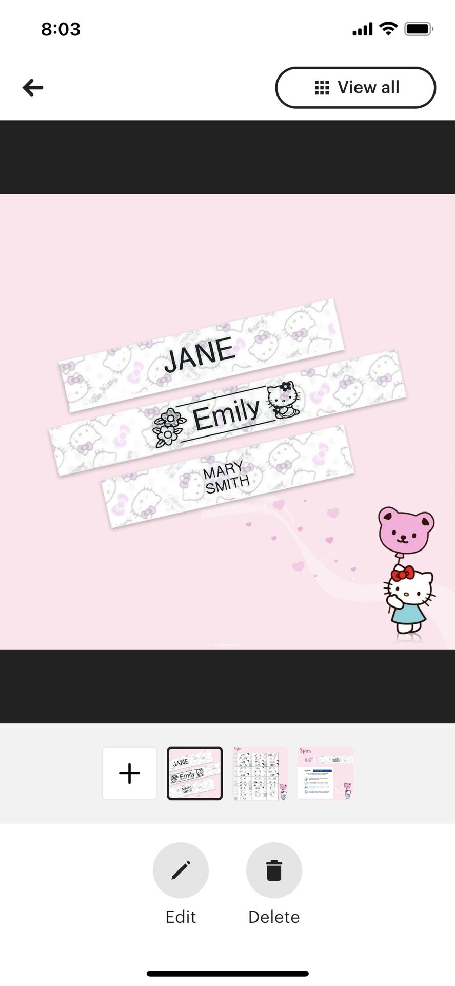 Hello Kitty Personalized Label Waterproof Name Sticker Label