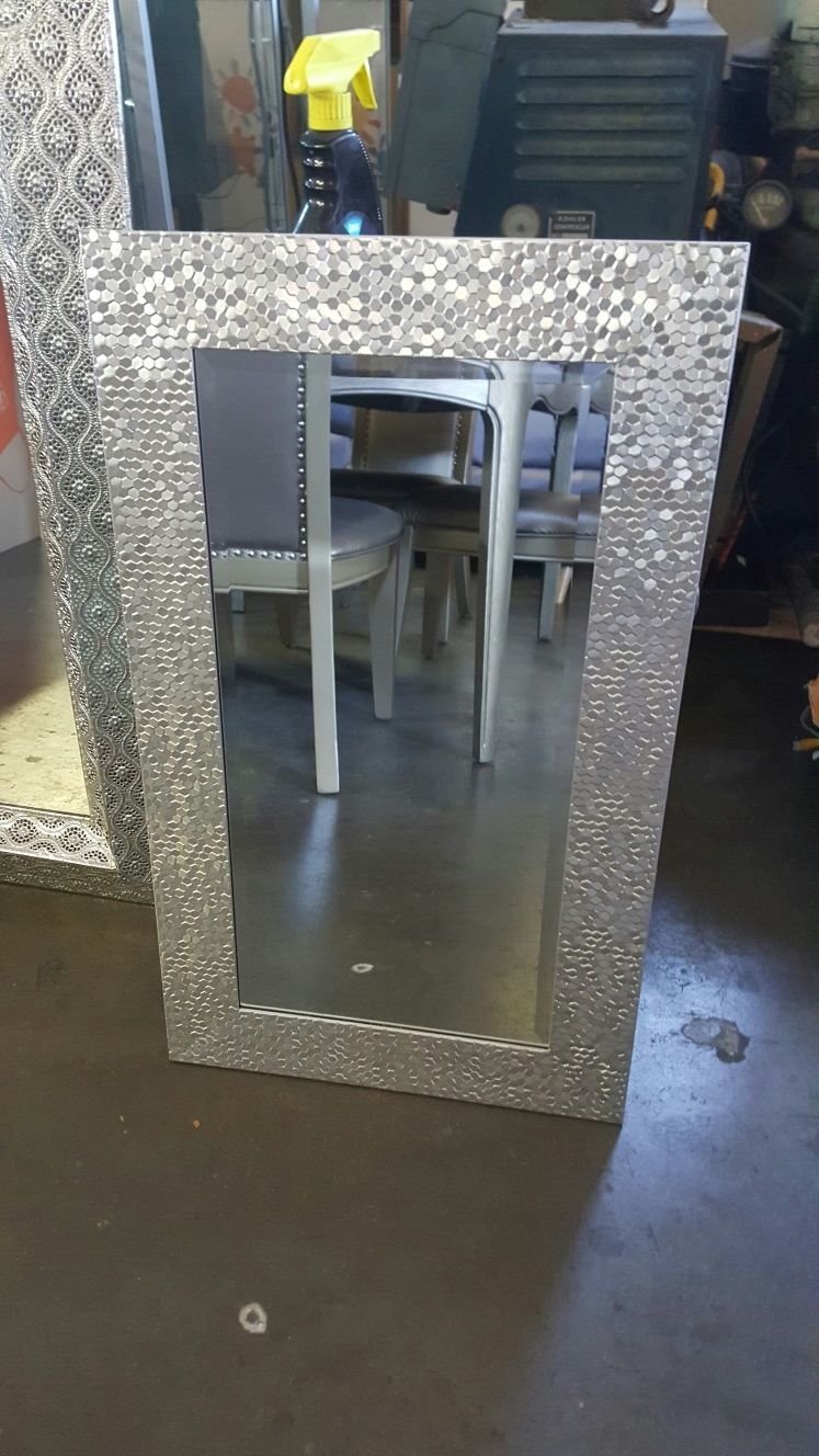 Gray silver wall hanging mirror 29" high x 17 1/2":wide