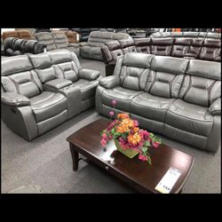 New Reclining Couch / Love Seat . Grey Gel Leatherette ! Free Delivery !