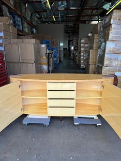 Large Vintage Wood TV Console – 81.5” Wide – Storage Cabinet