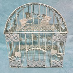 Vintage ,White ,metal Bird Cage With Leaf Designs