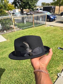 Black Felt Fedora Hat with Feather