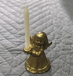 Small Vintage Brass Angel Figurine With Candle Holder